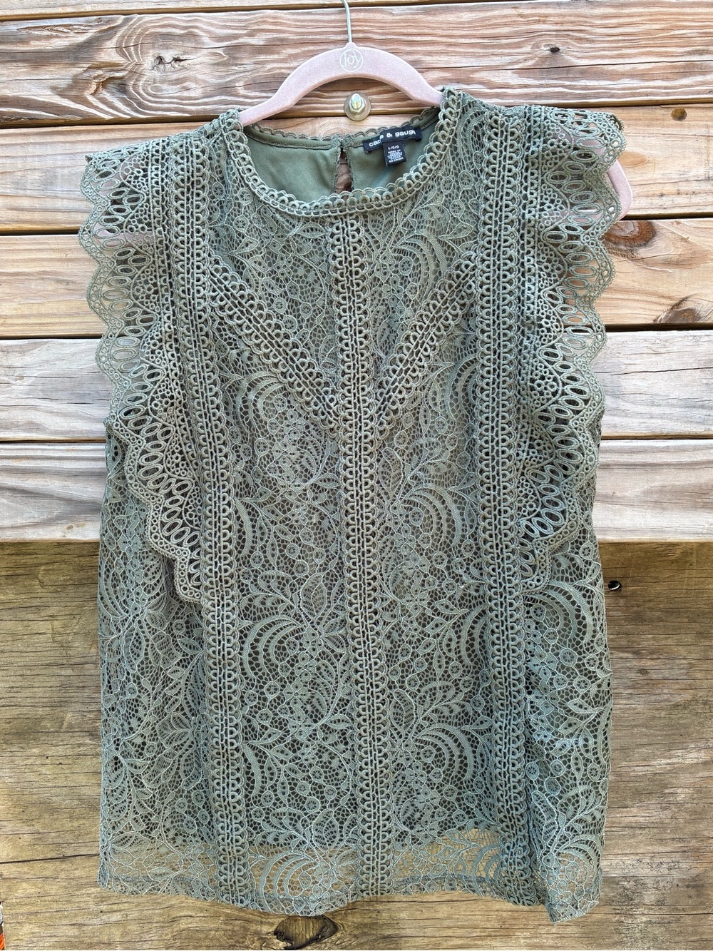 Cable & Gauge Green Lace Sleeveless Top Blouse Size Large